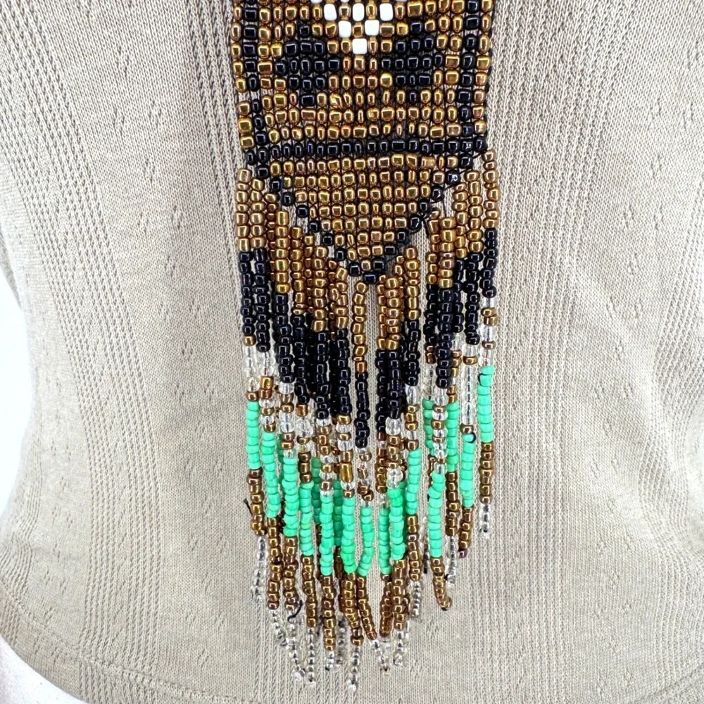 Boho‎ Seed Bead Fringe Statement Necklace Southwestern Tribal Festival Western
